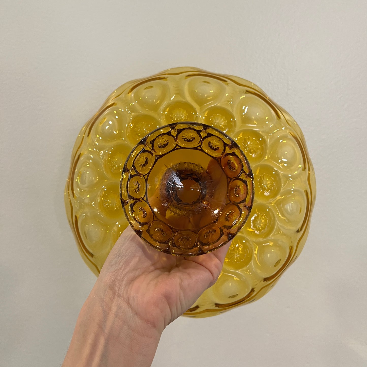 Vintage L.E. Smith Glass Moon and Star Amber Round Compote (or Cake Stand)