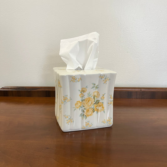 Vintage 2000s Laura Ashley Home Yellow Rose Square Ceramic Tissue Box Cover