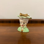 Vintage Lee Wards Lady Head Vase, Green with Pearl Earrings
