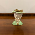 Vintage Lee Wards Lady Head Vase, Green with Pearl Earrings