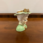 Vintage Lee Wards Lady Head Vase, Green with Pearl Earrings