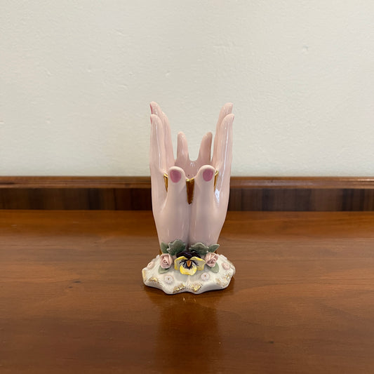 Vintage Lefton-Style Porcelain Lady's Hands 6" Bud Vase or Jewelry Holder