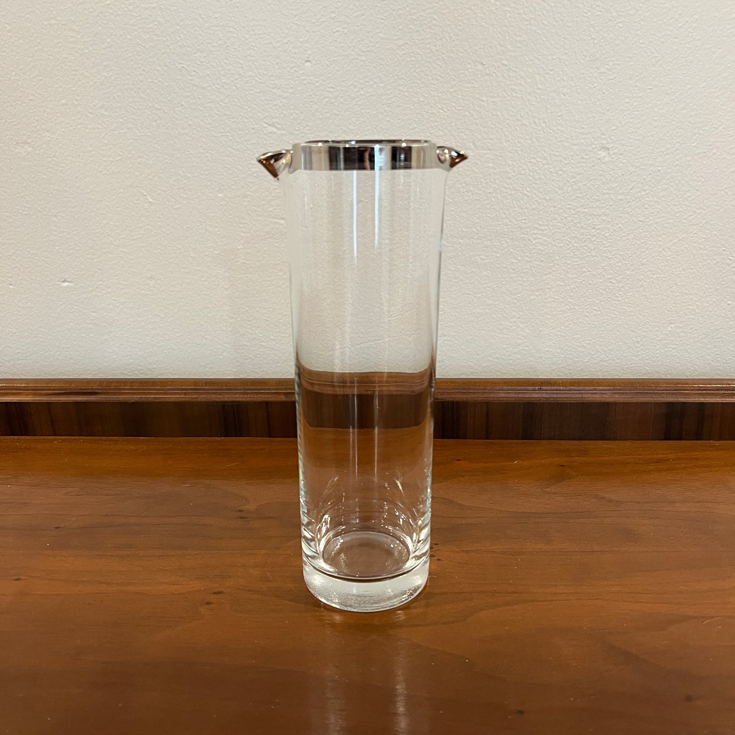 Vintage Mid-Century Modern Silver Rim Double Spouted Cocktail Mixing Glass