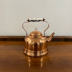 Vintage ODI Copper Tea Kettle with Delft Blue and White Porcelain Handle