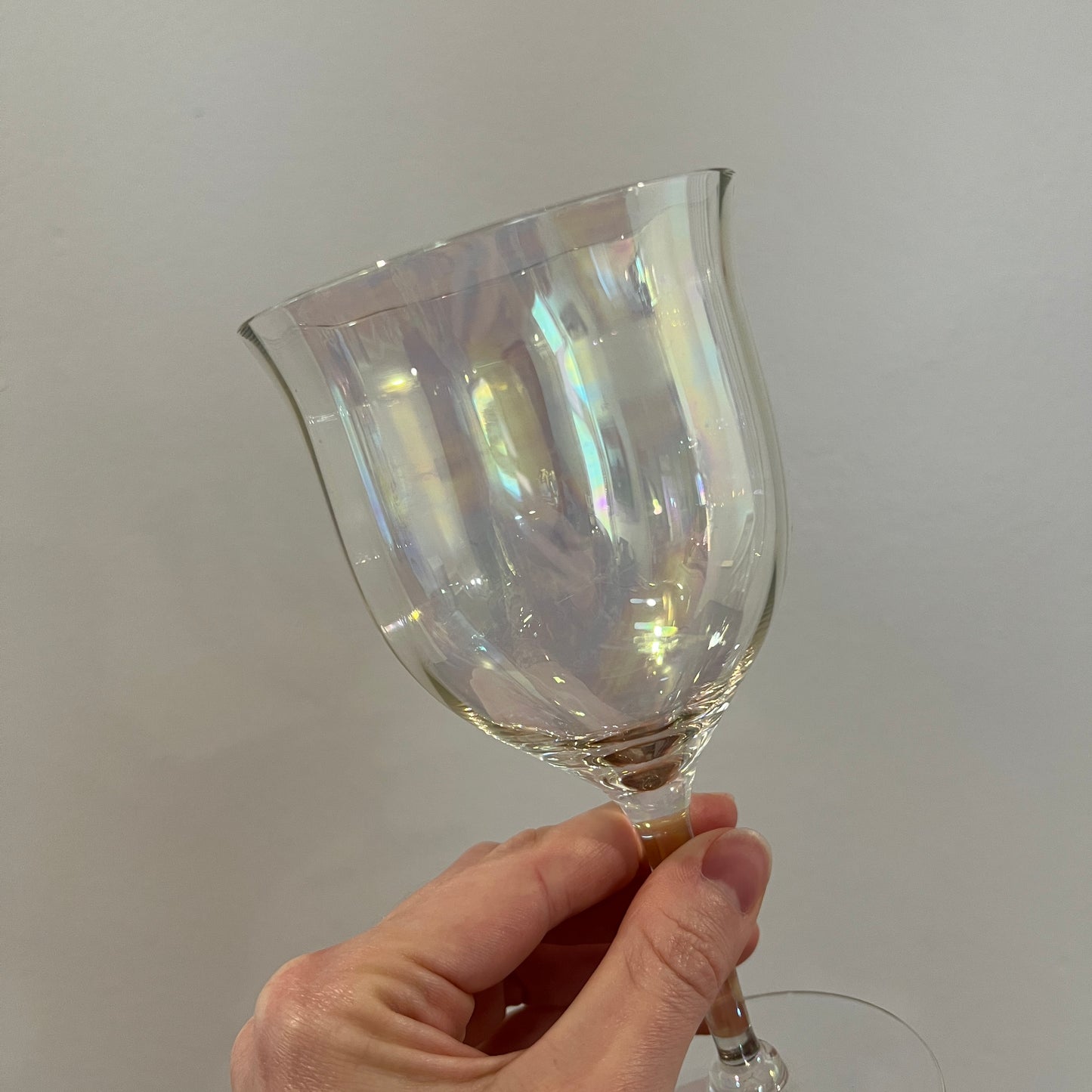 Set of 4 Vintage Fostoria Mother of Pearl Iridescent Crystal Water Goblets/Wine Glasses - Stem 858