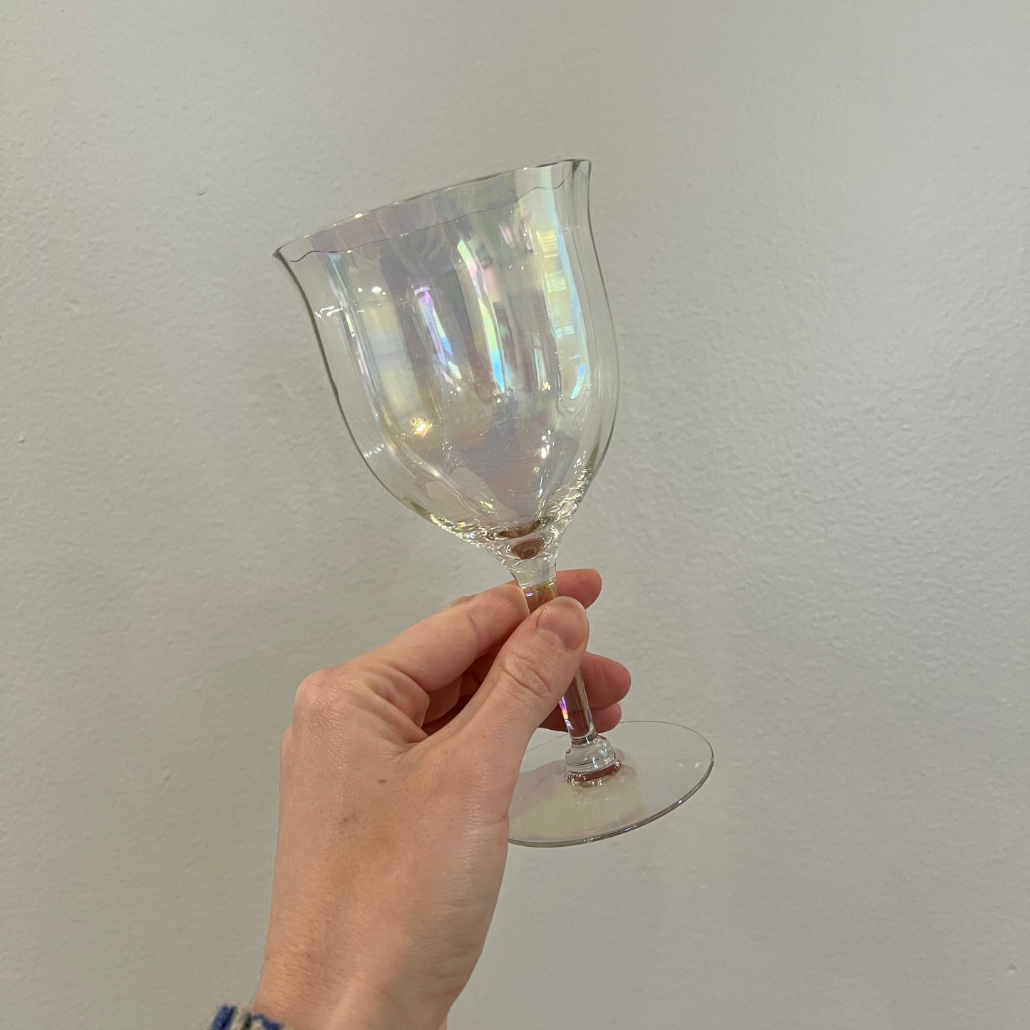 Set of 4 Vintage Fostoria Mother of Pearl Iridescent Crystal Water Goblets/Wine Glasses - Stem 858