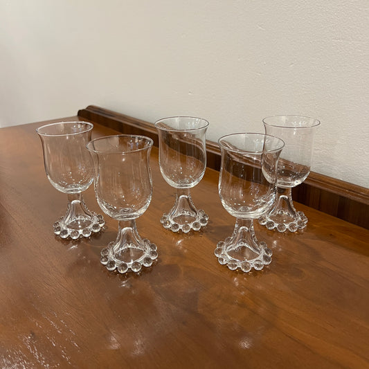 Vintage Set of 5 Mid-Century Imperial Glass Candlewick Clear Crystal Wine Glasses