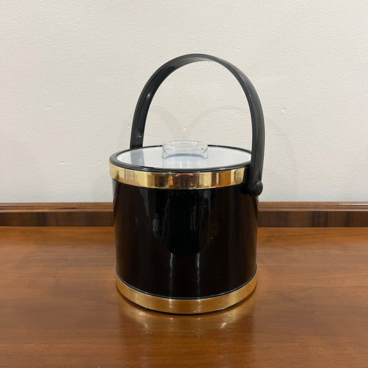 Vintage Shelton Designs Mid-Century Vinyl Black and Gold Ice Bucket