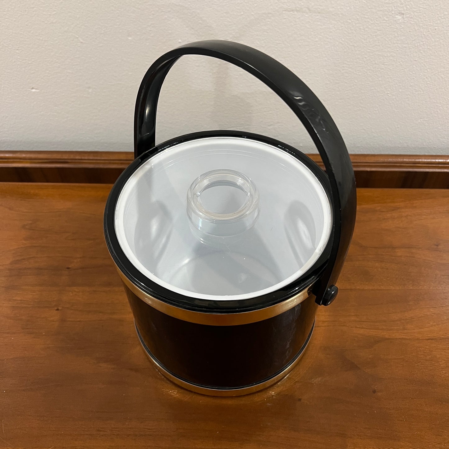 Vintage Shelton Designs Mid-Century Vinyl Black and Gold Ice Bucket