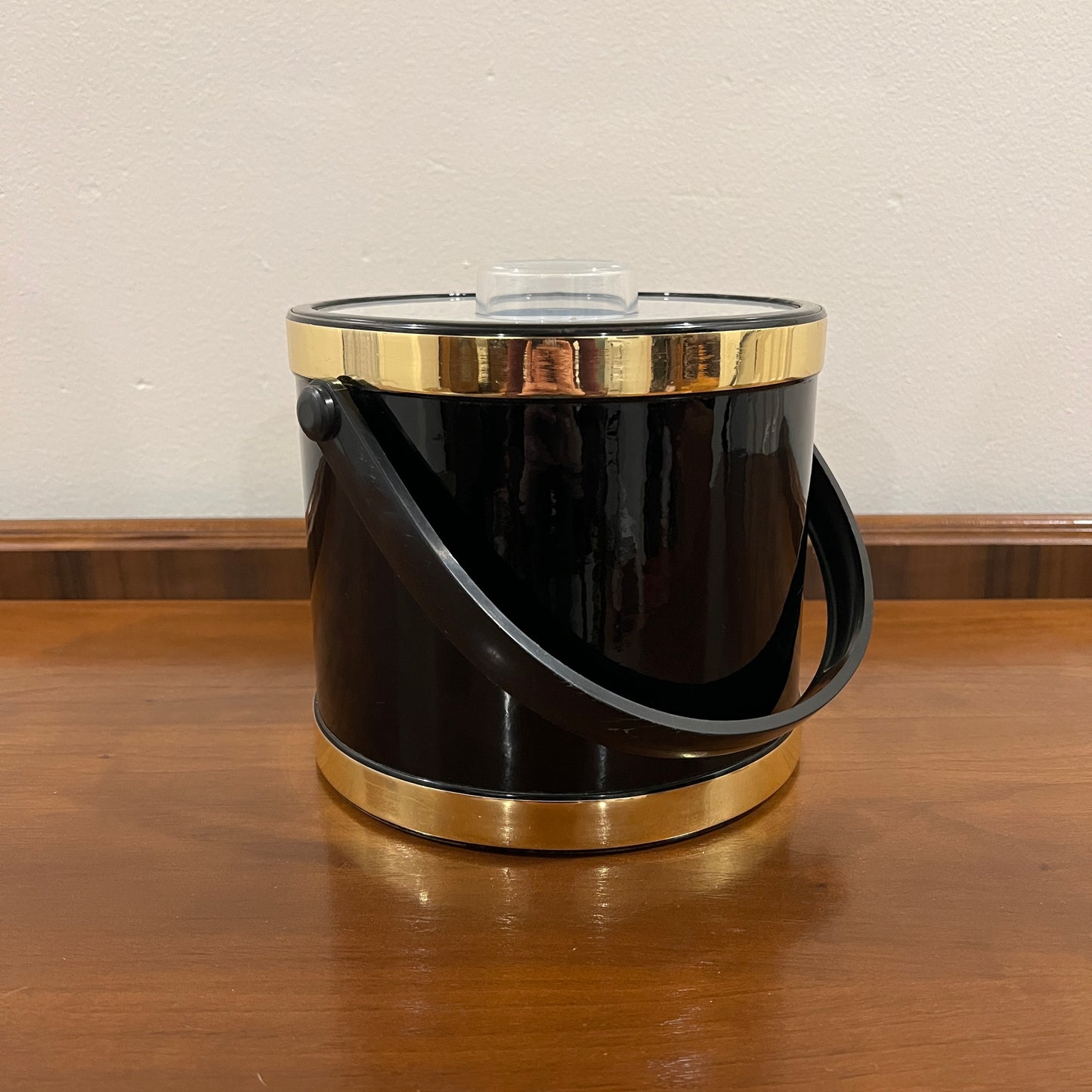 Vintage Shelton Designs Mid-Century Vinyl Black and Gold Ice Bucket