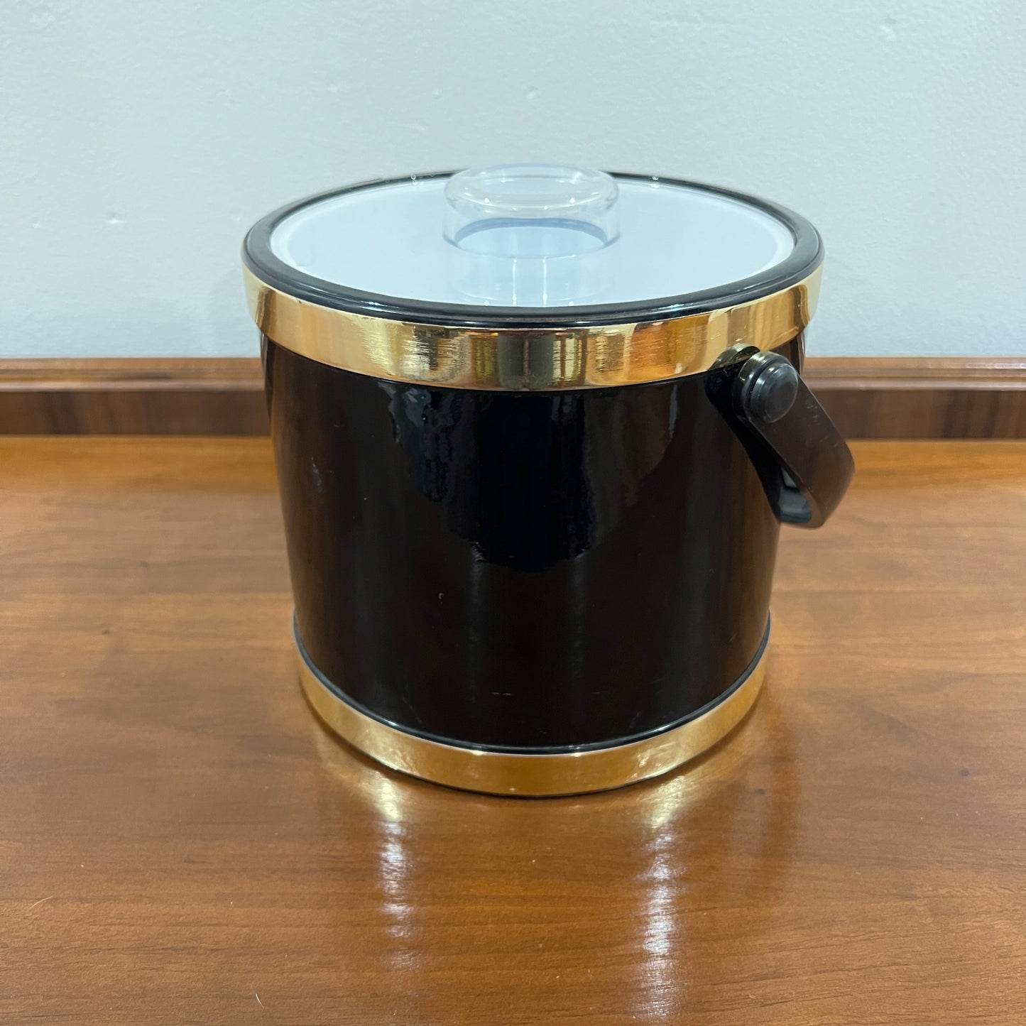 Vintage Shelton Designs Mid-Century Vinyl Black and Gold Ice Bucket