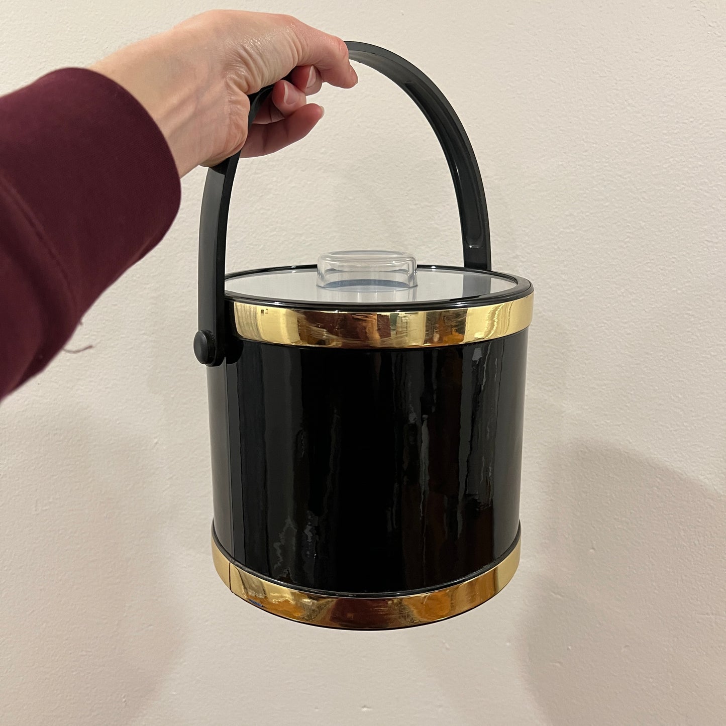 Vintage Shelton Designs Mid-Century Vinyl Black and Gold Ice Bucket