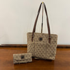 Vintage Y2K Dooney & Bourke Signature DB Monogram Canvas Small Lexington Tote and Continental Clutch
