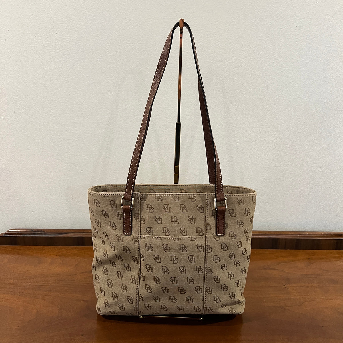 Vintage Y2K Dooney & Bourke Signature DB Monogram Canvas Small Lexington Tote and Continental Clutch
