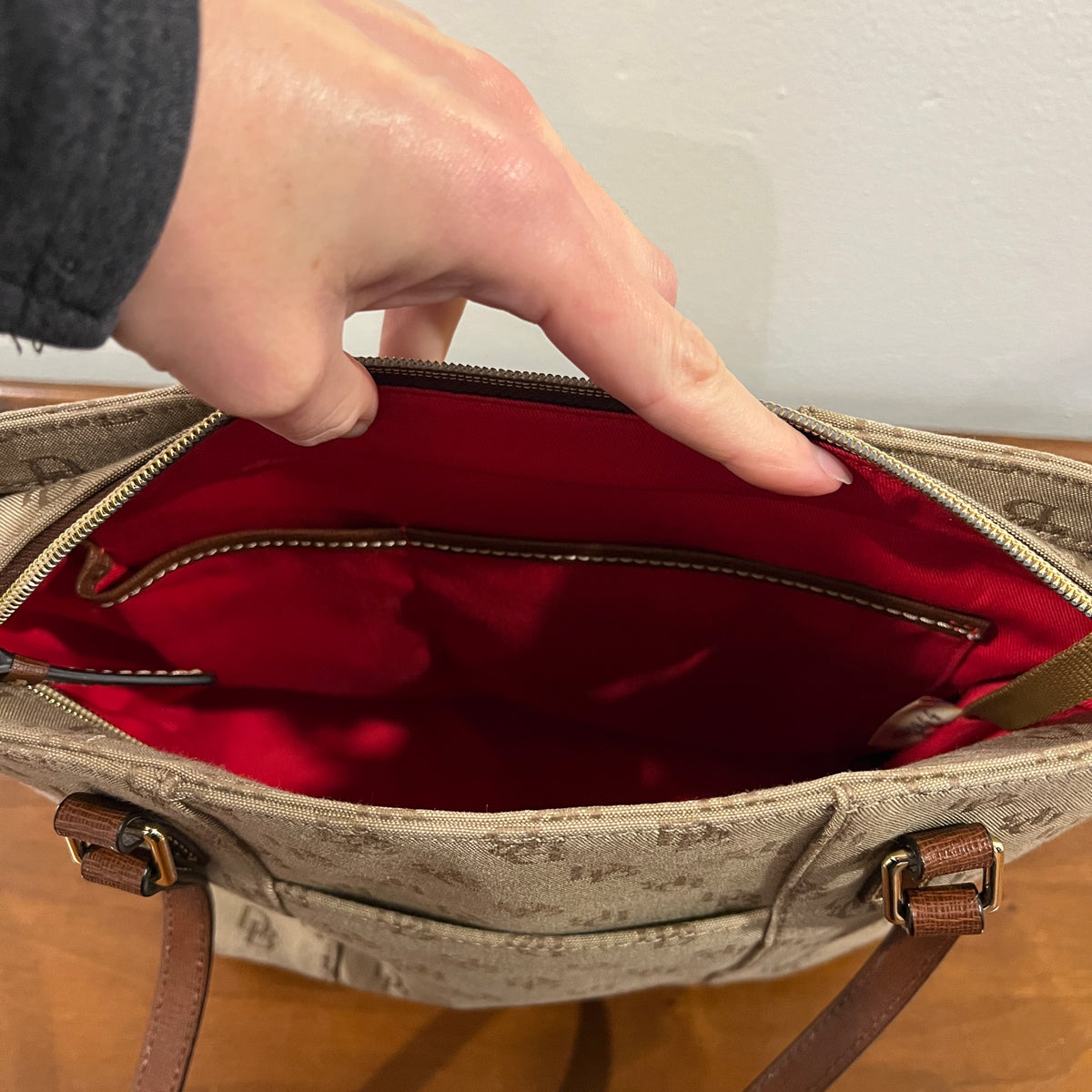 Vintage Y2K Dooney & Bourke Signature DB Monogram Canvas Small Lexington Tote and Continental Clutch
