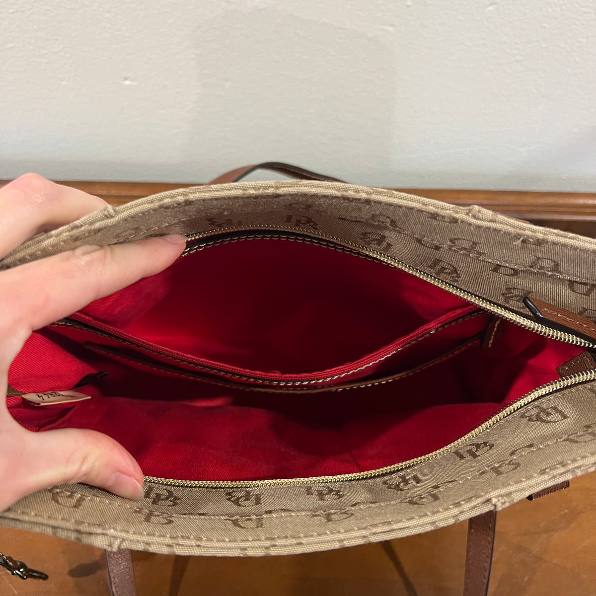 Vintage Y2K Dooney & Bourke Signature DB Monogram Canvas Small Lexington Tote and Continental Clutch