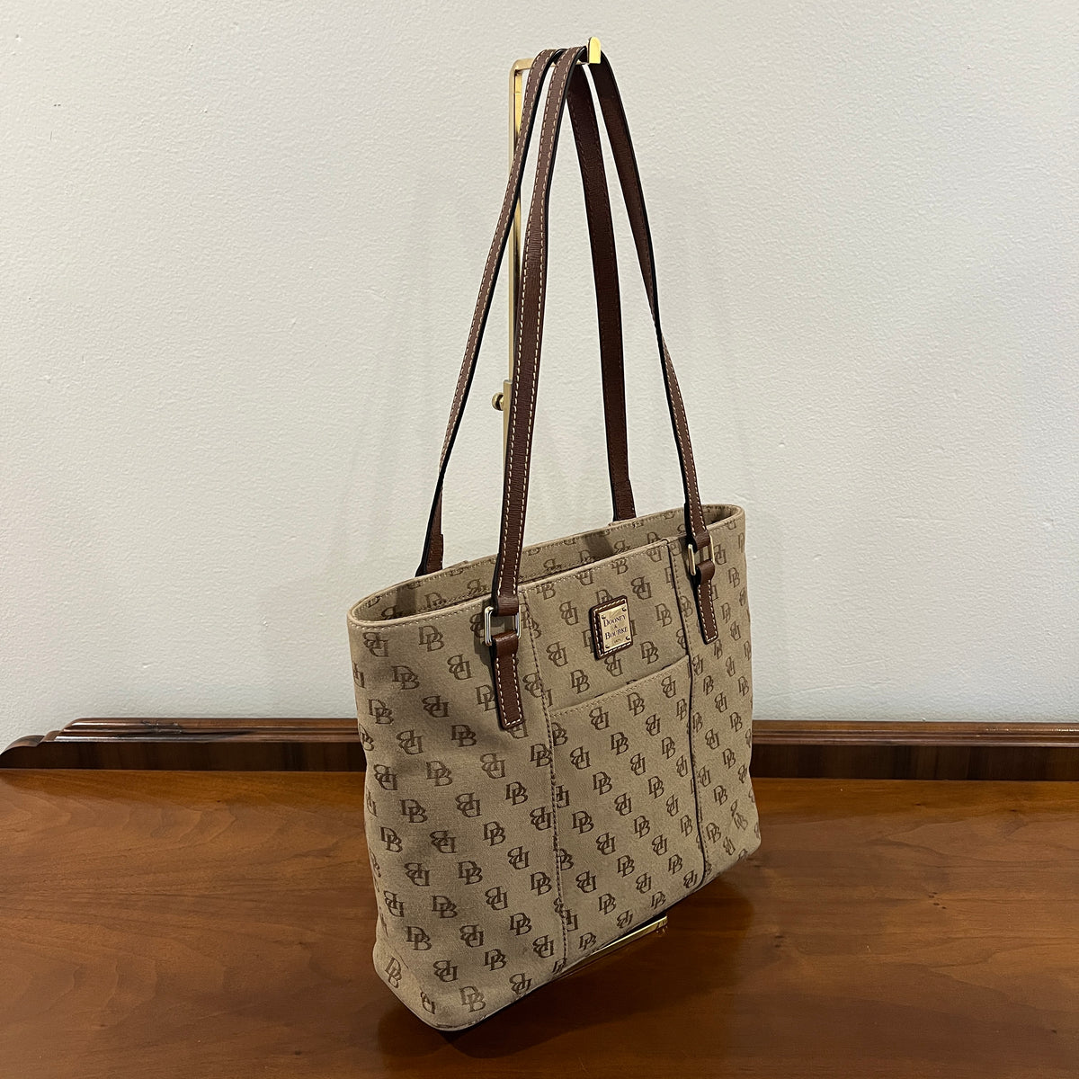 Vintage Y2K Dooney & Bourke Signature DB Monogram Canvas Small Lexington Tote and Continental Clutch