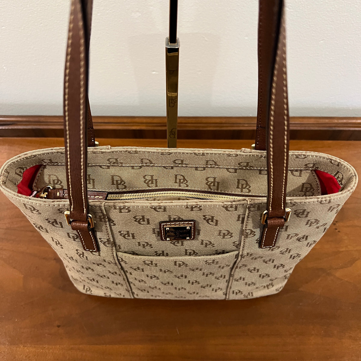 Vintage Y2K Dooney & Bourke Signature DB Monogram Canvas Small Lexington Tote and Continental Clutch