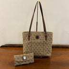 Vintage Y2K Dooney & Bourke Signature DB Monogram Canvas Small Lexington Tote and Continental Clutch